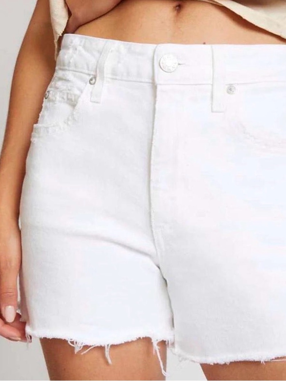 AMO White High-Rise Denim Jean Shorts